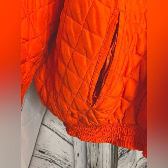 Vintage Diane Gilman Silk Puffer Quilted Zipper Jacket Orange L - Picture 5 of 9